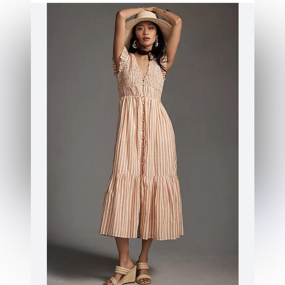 FINAL SALE TODAY! Anthropologie Striped Midi Dress in Pink and Cream